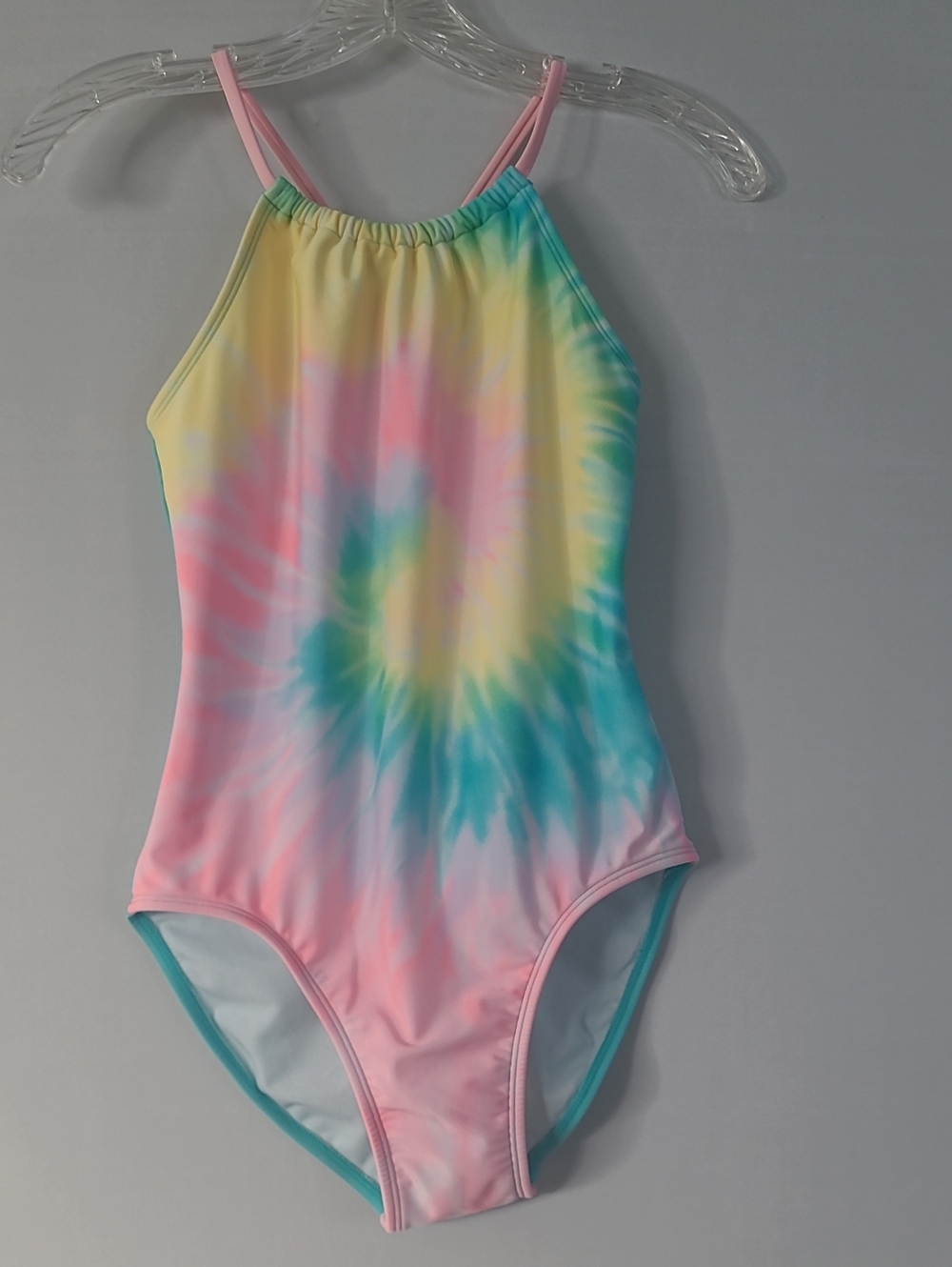 Kids GirlsTie-Dye One-Piece Swimsuit - Pastel Pink, Yellow & Blue XL(14-16)